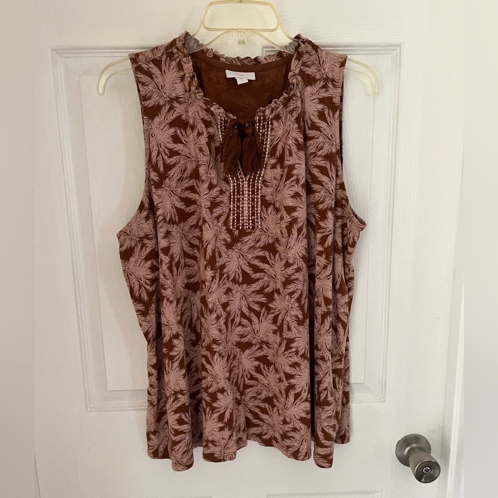 J. Jill Brown and Tan Print Sleeveless Blouse